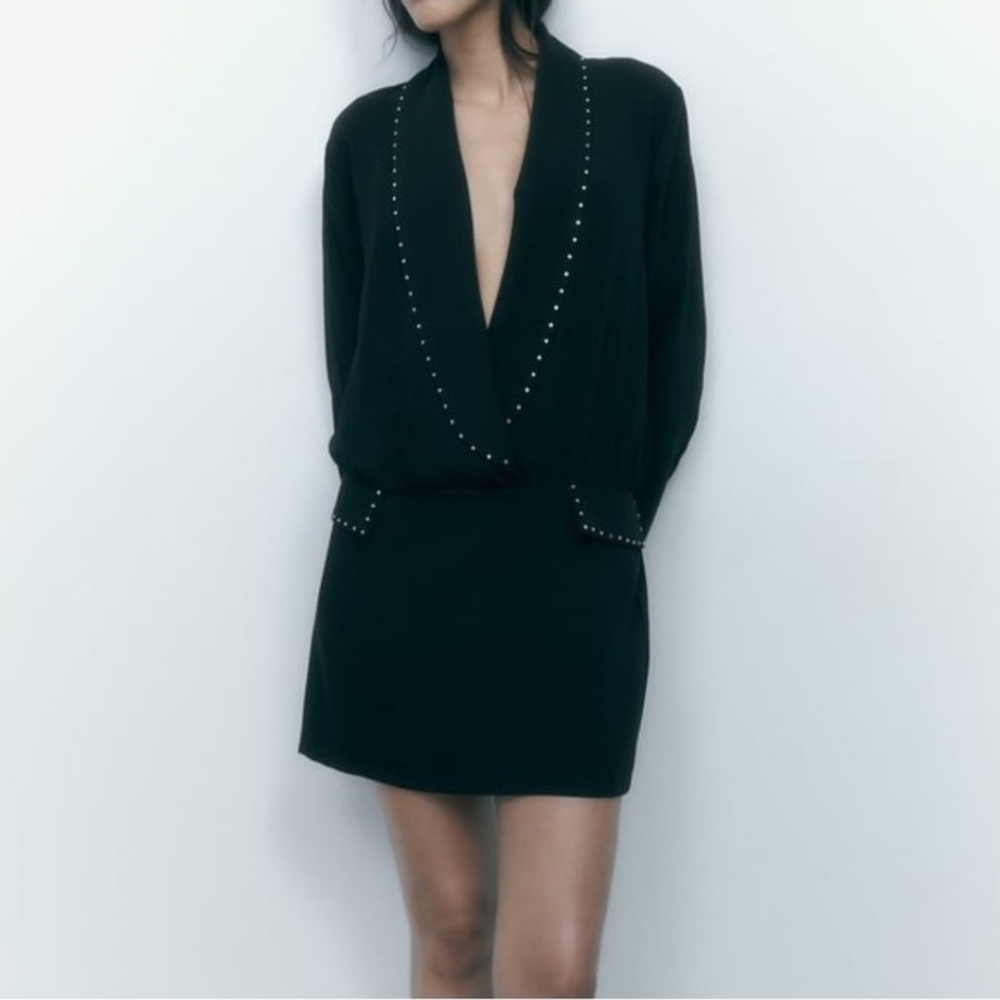 Zara Studded Black Blazer Dress NWT